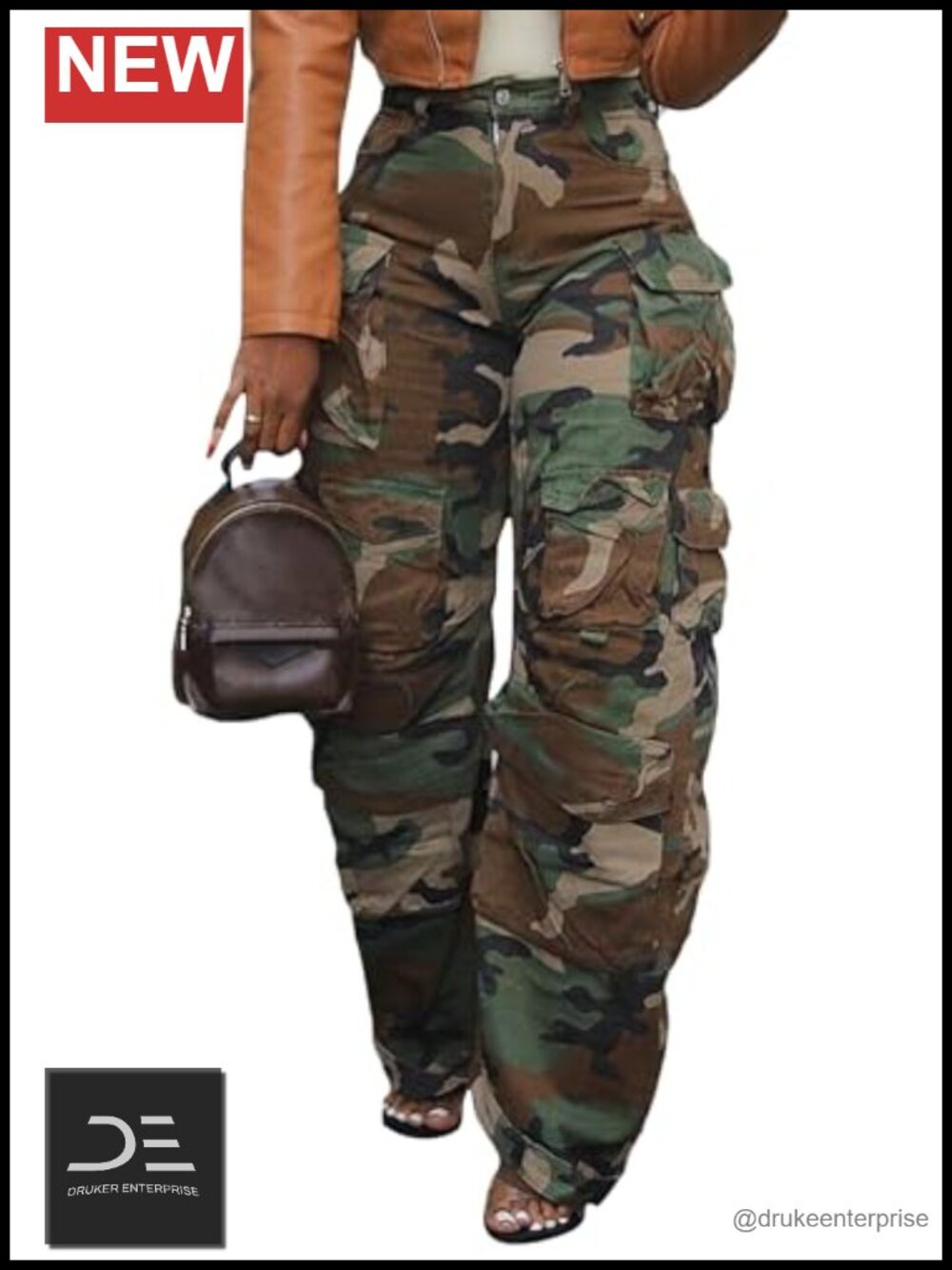 Women's High Waisted Wide Leg Camo Cargo Jeans Stretchable Elastic Denim Y2K
